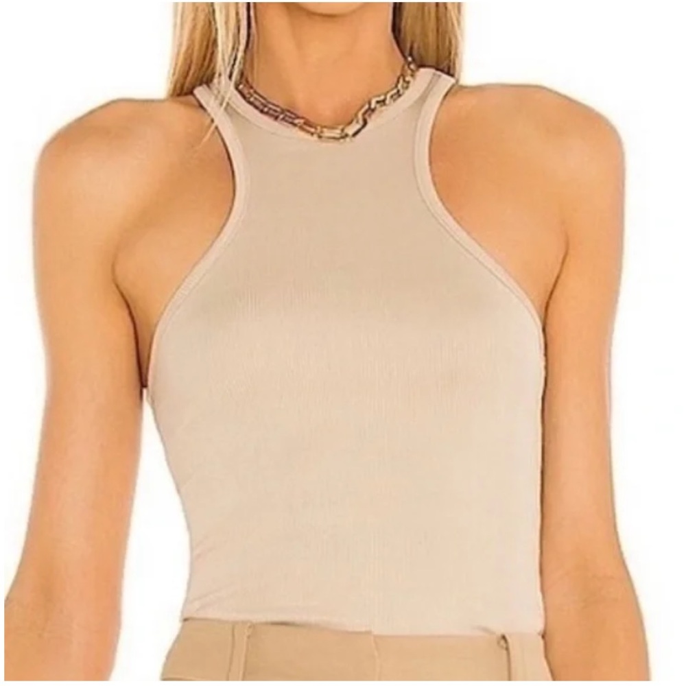 Anine Bing - Beige Sleeveless Morgan Stretchy Ribbed Tank Top Size XS